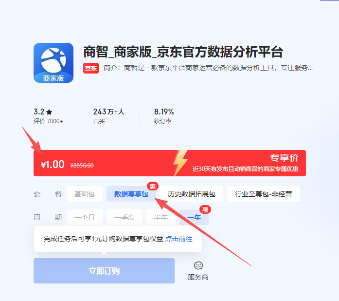商智商家版数据尊享包订购页